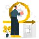Illustration of a person engaged in the Scrum process, showcasing the stages of planning, development, testing, and launch.