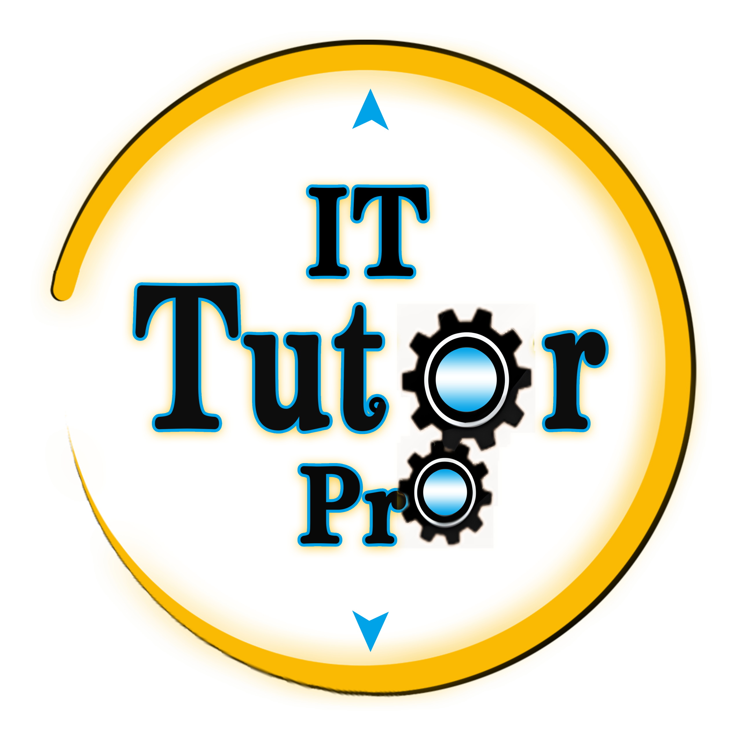 IT Tutor Pro logo featuring gears and a blue accent, representing technology and education in IT tutoring services.